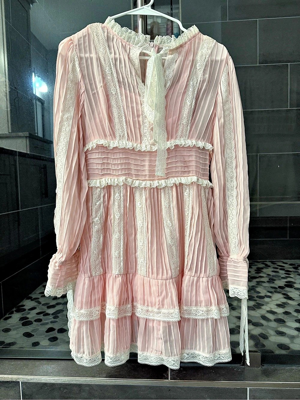 Pink Lace Trim Mini Dress Like New